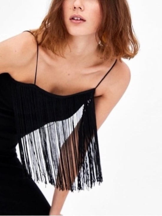 Zara Dresses & Skirts - Zara Black Dress
Black Fringe Spaghetti Strap Women’s Top